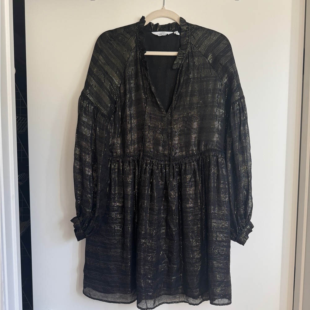 & Other Stories Black and Gold Long Sleeve Mini Dress